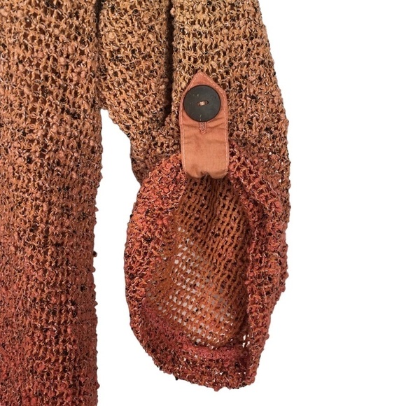 FRAZZLE Mesh Tunic Top Blouse 3/4 Roll Tab Sleeves Rust Orange Red Lagenlook XL - Picture 4 of 9